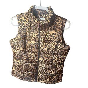 Leopard Print Puffer Vest With Zipper Closure & Snap Pockets By Charter Club Siz